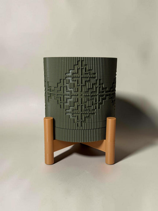 3D Printed Textured Planter w/ Stand & Removable Drip Tray - Diamond House