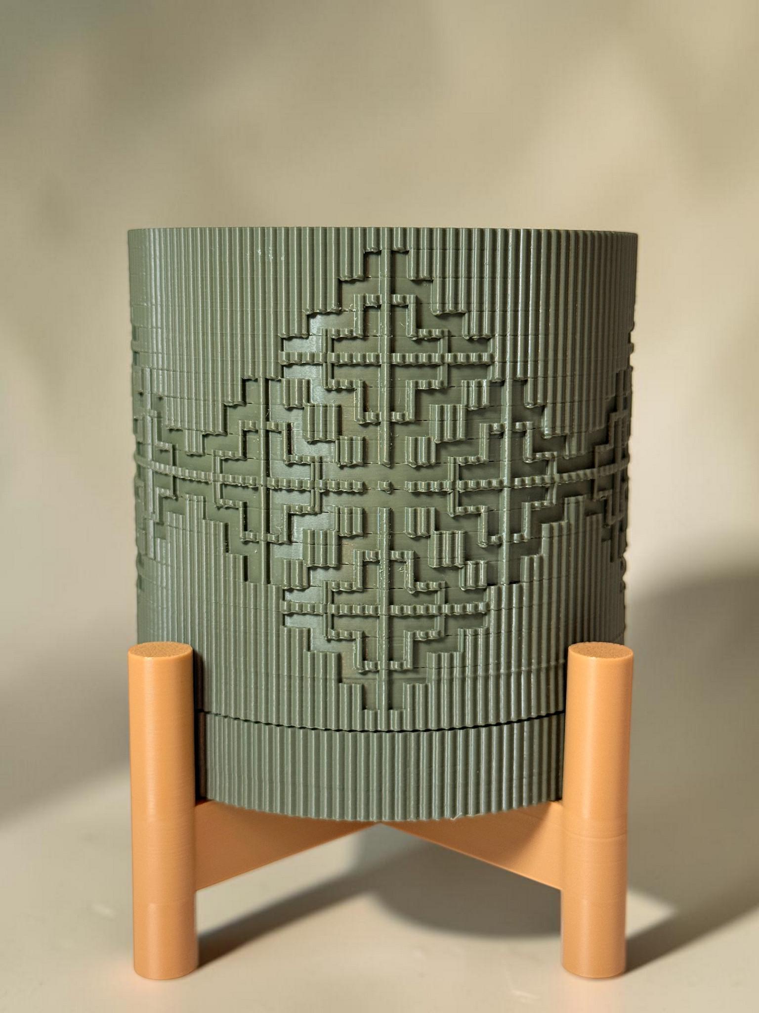 3D Printed Textured Planter w/ Stand & Removable Drip Tray - Diamond House
