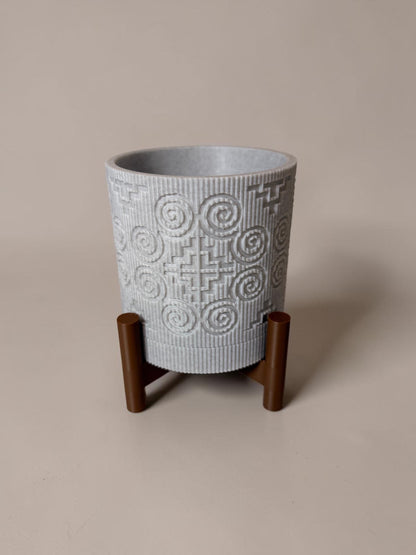 3D Printed Textured Planter w/ Stand & Removable Drip Tray - House in Elephant Foot