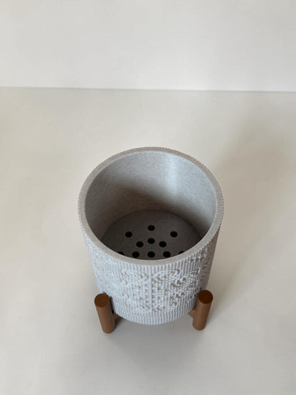 3D Printed Textured Planter w/ Stand & Removable Drip Tray - House in Elephant Foot