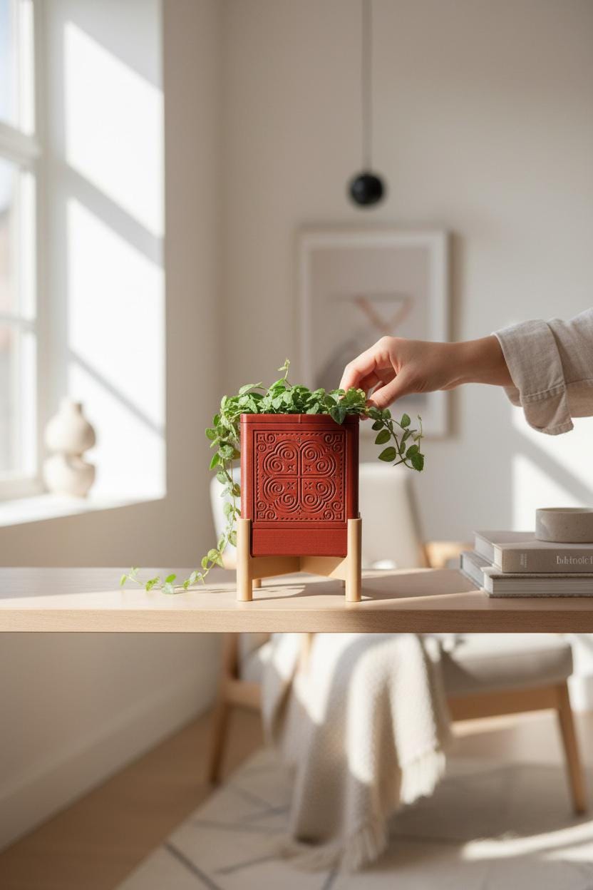 3D Printed Square Planter w/ Stand & Removable Drip Tray - Hearts in Elephant Foot
