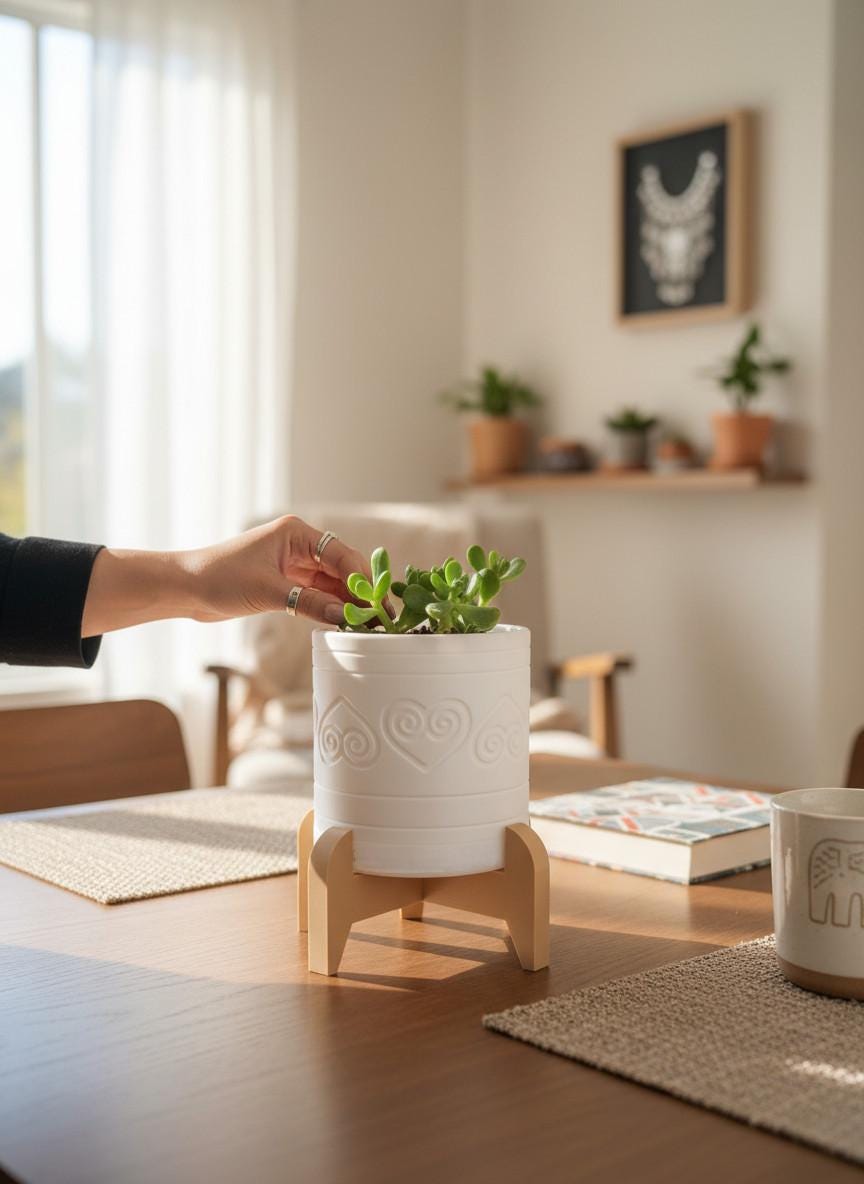 3D Printed Circle Planter w/ Stand & Removable Drip Tray - Heart