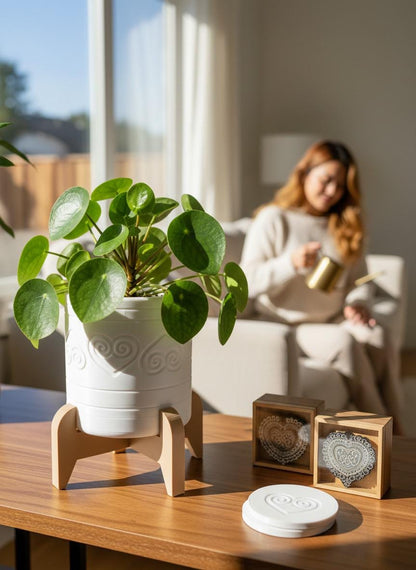 3D Printed Circle Planter w/ Stand & Removable Drip Tray - Heart