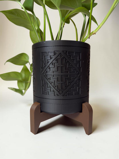 3D Printed Circle Planter w/ Stand & Removable Drip Tray - House