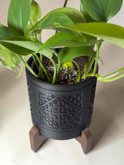 3D Printed Circle Planter w/ Stand & Removable Drip Tray - House