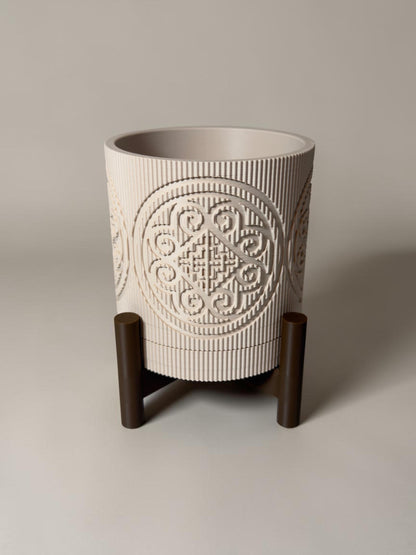 3D Printed Textured Planter w/ Stand & Removable Drip Tray - Elephant Foot in Circle