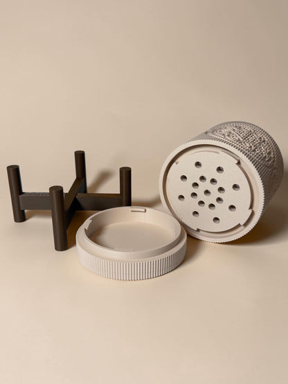 3D Printed Textured Planter w/ Stand & Removable Drip Tray - Elephant Foot in Circle