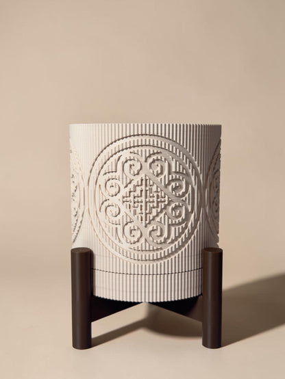 3D Printed Textured Planter w/ Stand & Removable Drip Tray - Elephant Foot in Circle