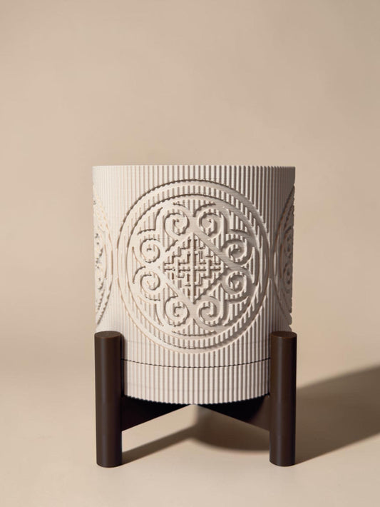 3D Printed Textured Planter w/ Stand & Removable Drip Tray - Elephant Foot in Circle
