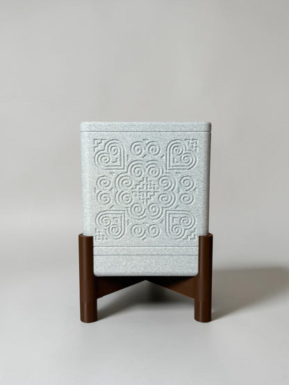 3D Printed Square Planter w/ Stand & Removable Drip Tray - Elephant Foot w/ Heart Corners