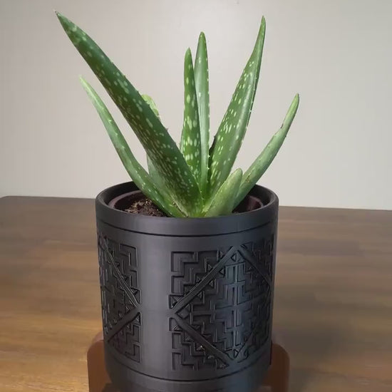 3D Printed Circle Planter w/ Stand & Removable Drip Tray - House