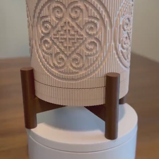 3D Printed Textured Planter w/ Stand & Removable Drip Tray - Elephant Foot in Circle