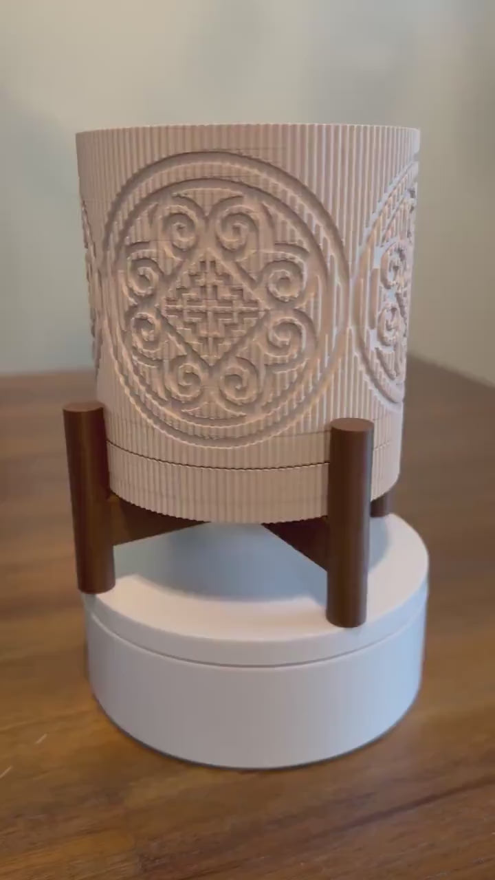 3D Printed Textured Planter w/ Stand & Removable Drip Tray - Elephant Foot in Circle